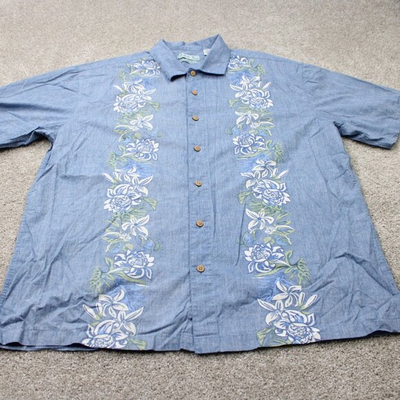 Batik Bay Shirt Mens 2XL XXL Blue Floral Reverse Print 100% Cotton Short Sleeve - Picture 2 of 11